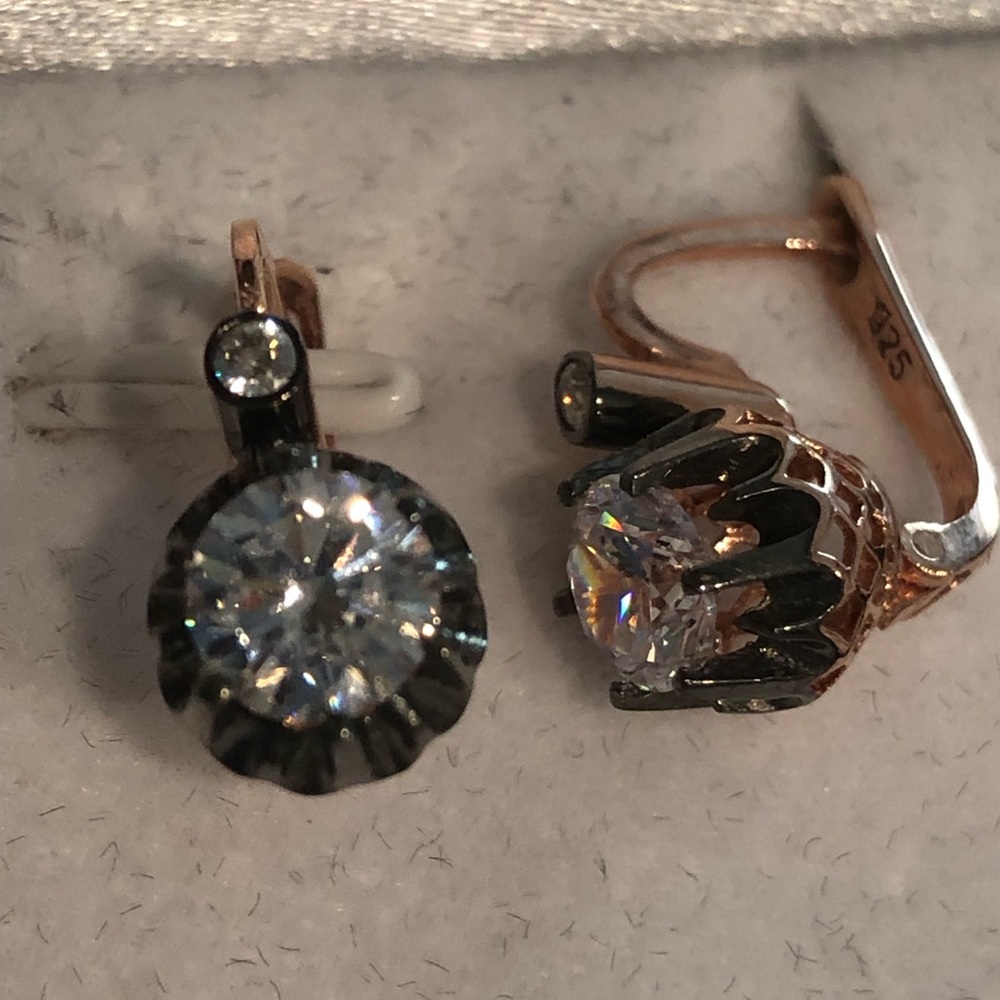 Etsy antique style leaverback rose gold plated sterling silver CZ earrings